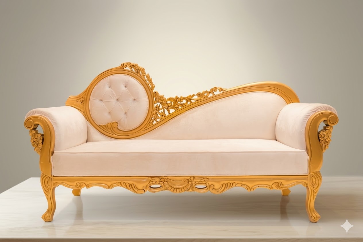 Carved Chaise Lounge — Gold Ivory
