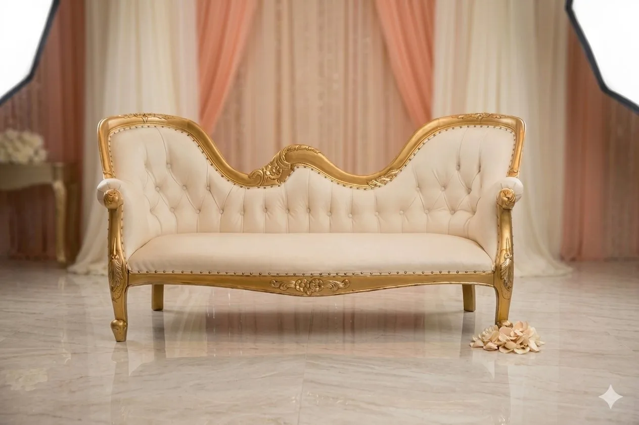 Double Hump Carved Sofa — Ivory