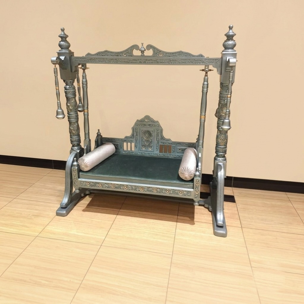 Carved Wooden Swing — Silver Grey