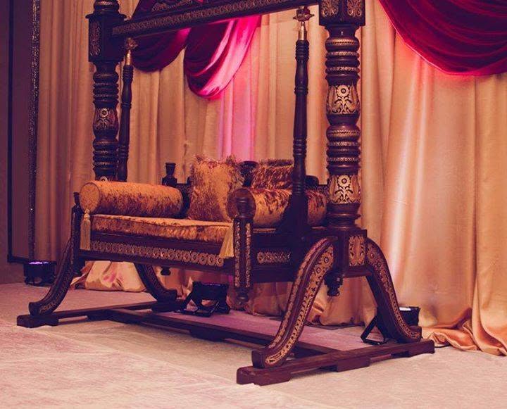 Carved Wooden Swing — Dark Wood, Gold Inlay