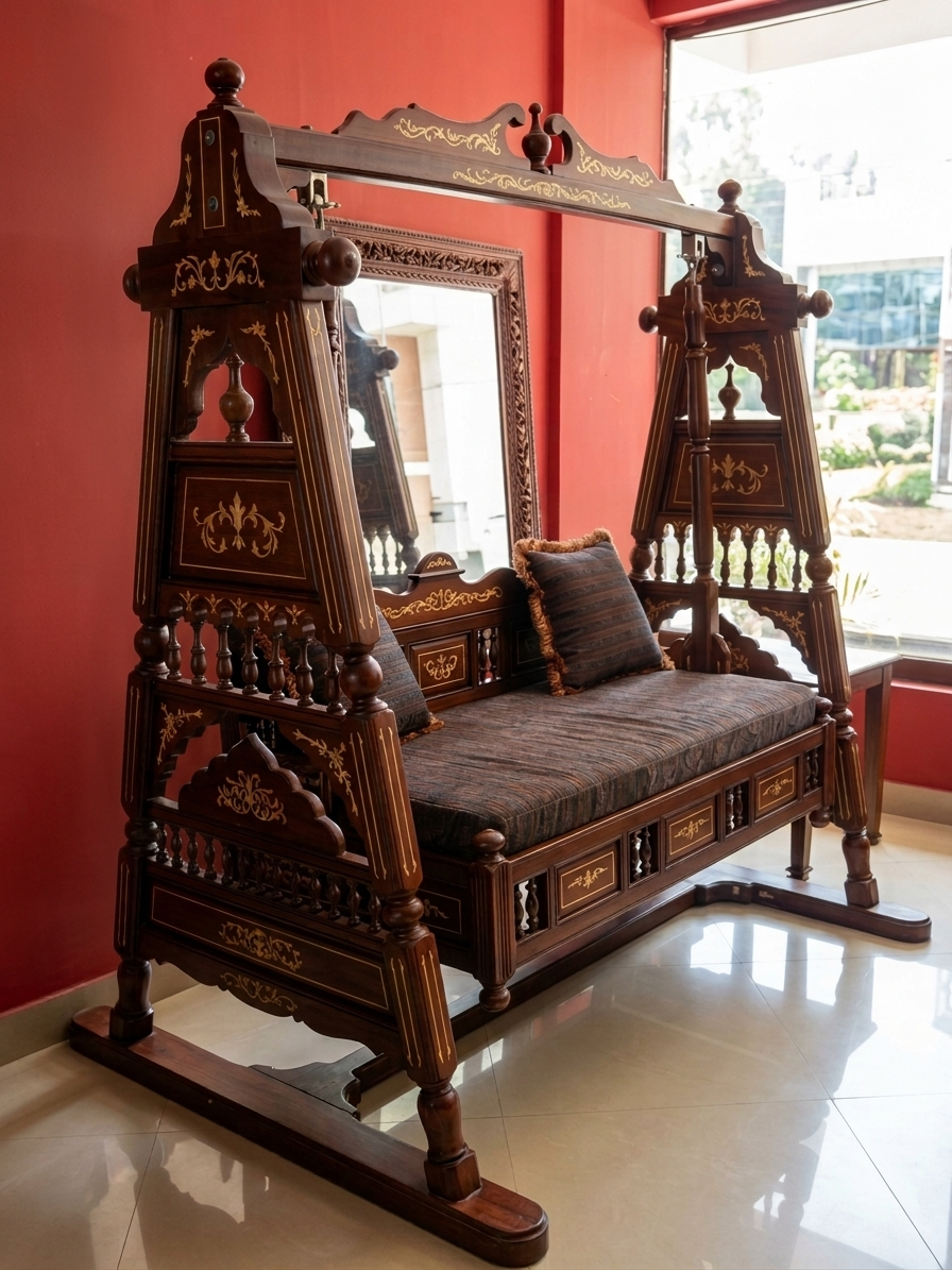 Carved Wooden Swing — Walnut